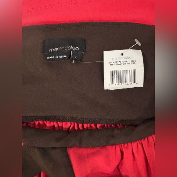 NWT Max and Cleo Meg Coral and Brown Y2K Rockabilly Skater Mini Halter Dress L - Picture 7 of 10